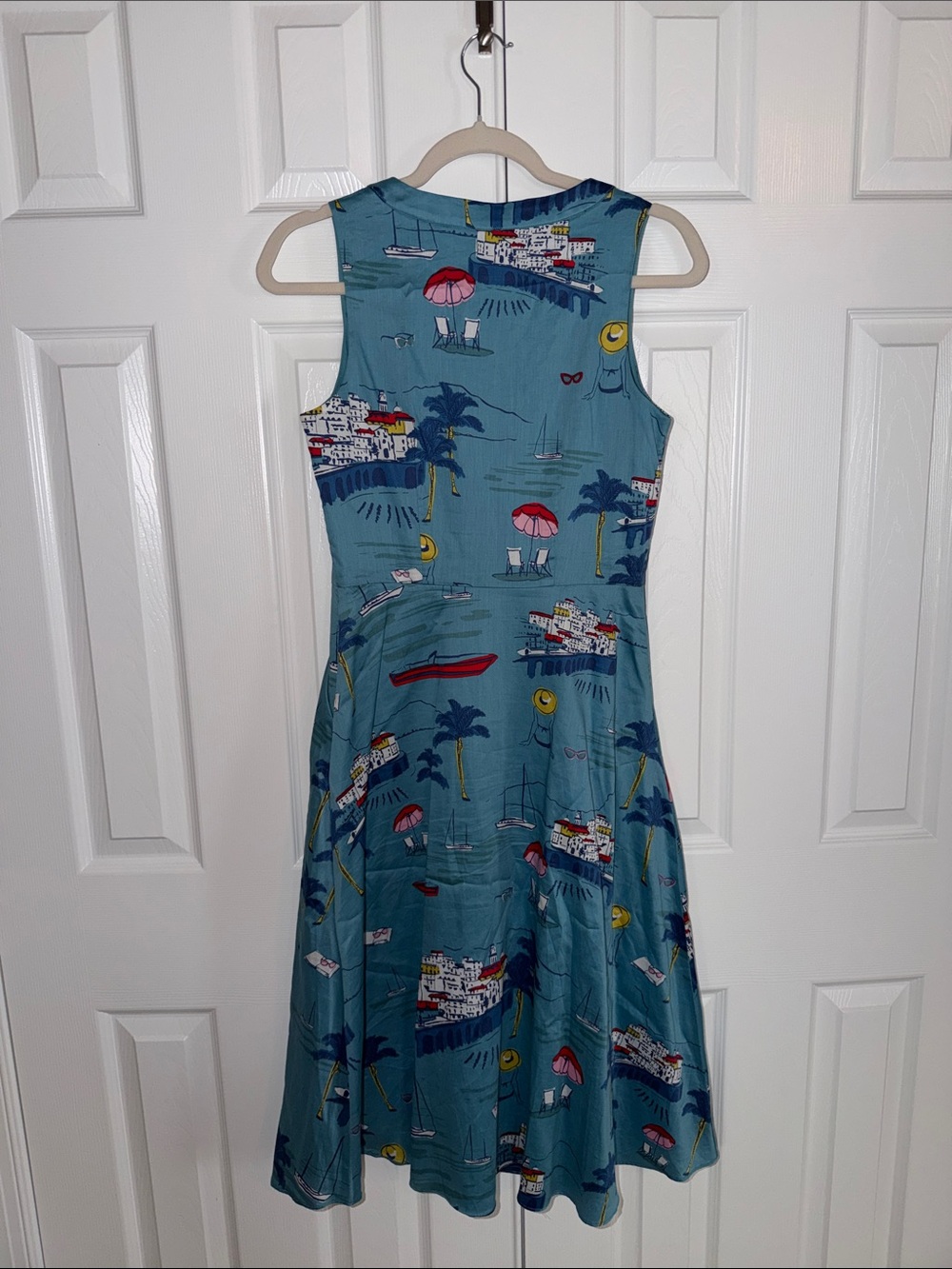Sleeveless Teal Print Button-Front Midi Dress - Picture 5 of 5